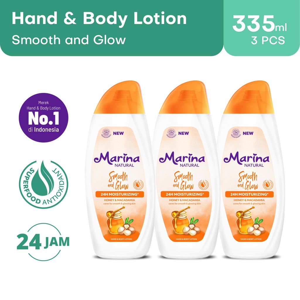 Marina Natural Hand and Body Lotion - Smooth & Glow [335 ml / 3 pcs]