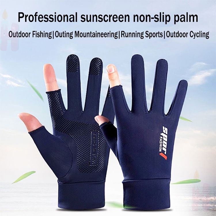 Sarung Tangan Motor Sepeda Pria Wanita Ice Silk Gloves Anti Slip Es Sutra Nyaman dan Bernapas Cewek Anti Air Touch Screen Setengah Jari Half Finger