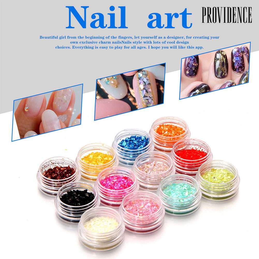 Providence 12Colors/1 Set Shiny Shell Granules Nail Art Decor DIY Decoration Manicure Tools