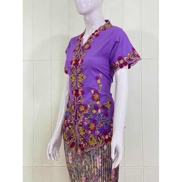 ESW01 - Daliyu KEBAYA ENCIM LENGAN PENDEK BORDIR WARNA Katun Stretch / S M L XL-Ungu