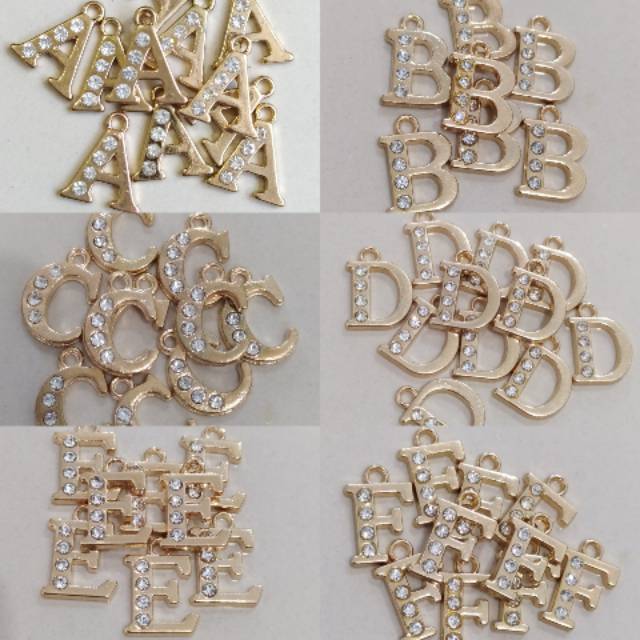 BAHAN BROS RHODIUM INISIAL HURUF 1 LUSIN