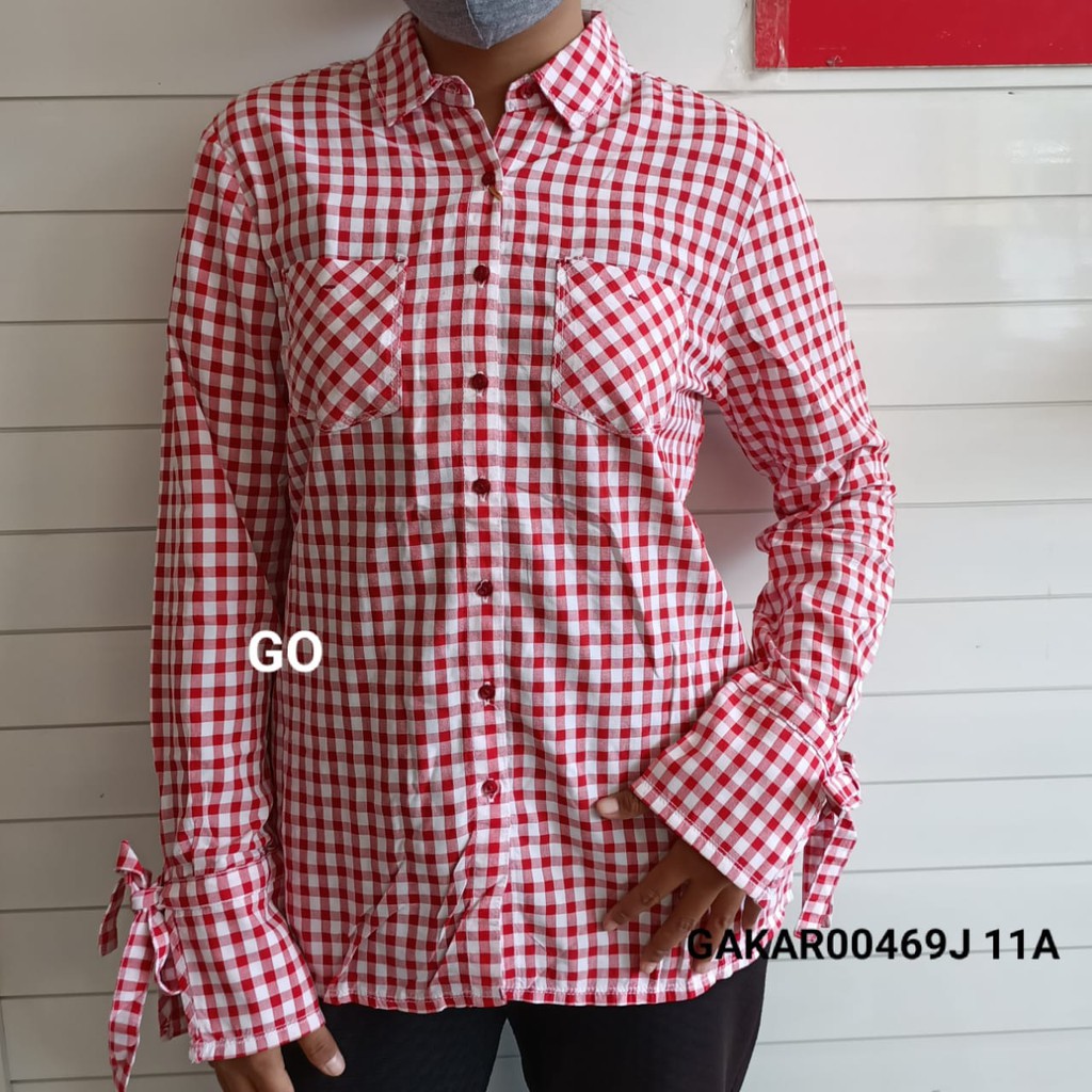 gos  CARDINAL GIRL KEMEJA Pakaian Wanita Atasan Hem Casual Santai Motif Kotak Original Lengan Panjan