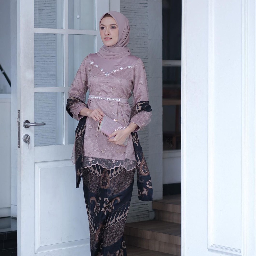 NAYAKA BATIK - Baju Kondangan Wanita Terbaru Set Kebaya Batik LILA Kebaya Kondangan Kebaya Modern Wisuda Batik Wanita Kekinian Setelan Kebaya Brokat