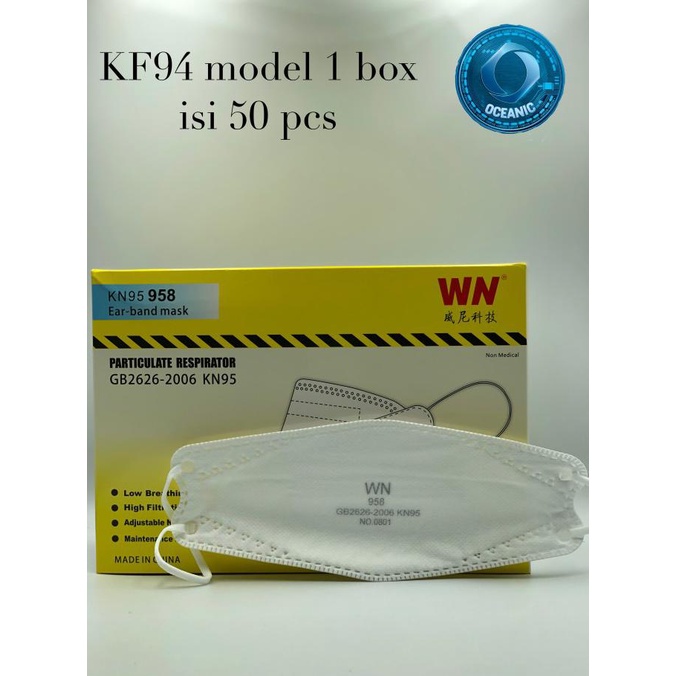 Jual Masker Kf94 4 Ply Daily Mask Wn 958 Isi 50 Pcs/Box - Putih