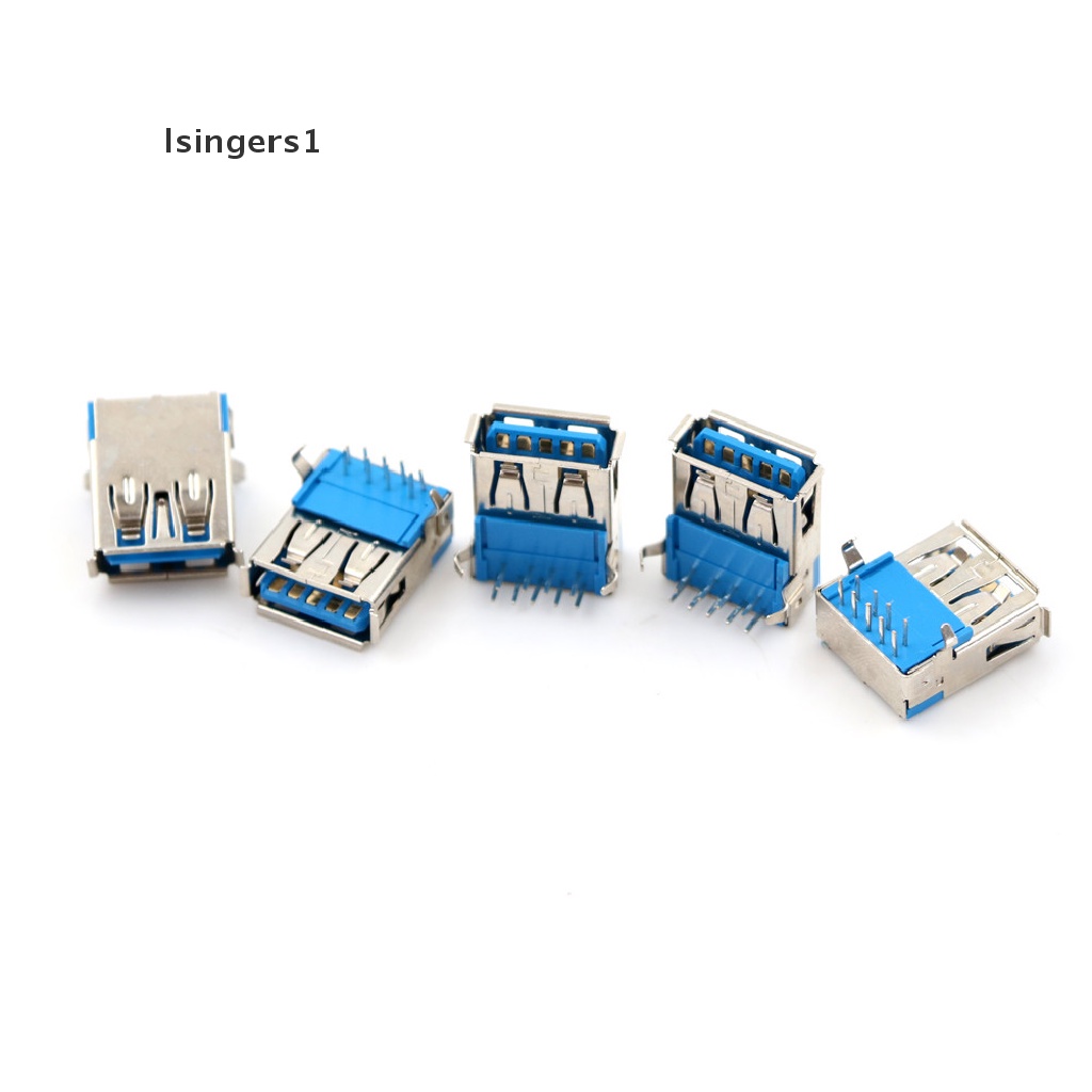 (lsingers1) 5pcs Konektor Soket DIP PCB USB 3.0 Tipe A Female Sudut Kanan 9Pin