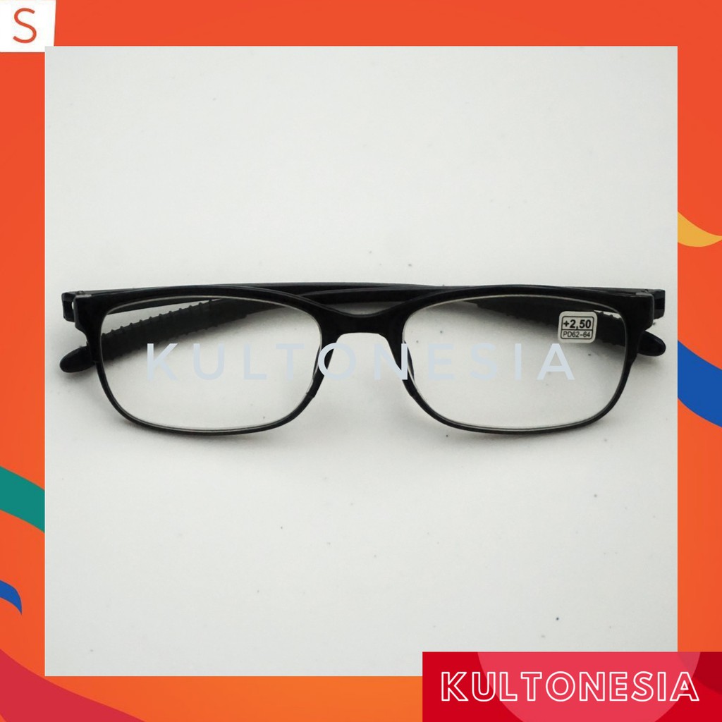 Kacamata baca lensa plus gagang elastis lentur anti patah warna hitam
