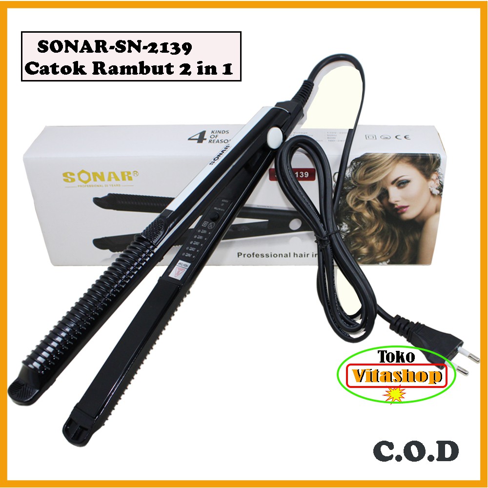 Catok Sonar SN-2139 Catokan rambut pelurus temperatur suhu 2 in 1