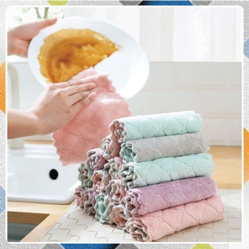 Kain Lap Dapur Meja Piring Anti Minyak Microfiber Kitchen Towel Serbaguna Serap Air Cleaning Cloth lap piring meja kaca lap serbaguna dapur muka sapu tangan