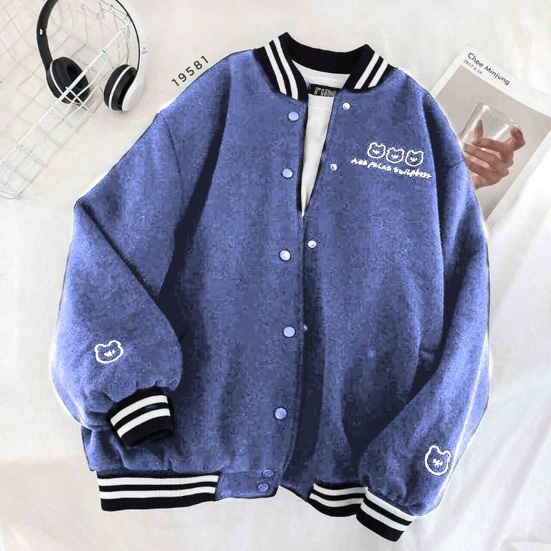 Jacket Wanita NET FRINT BASEBALL Oversize | Jaket Varsity Bordier | Jaket Bomber Wanita-Denim