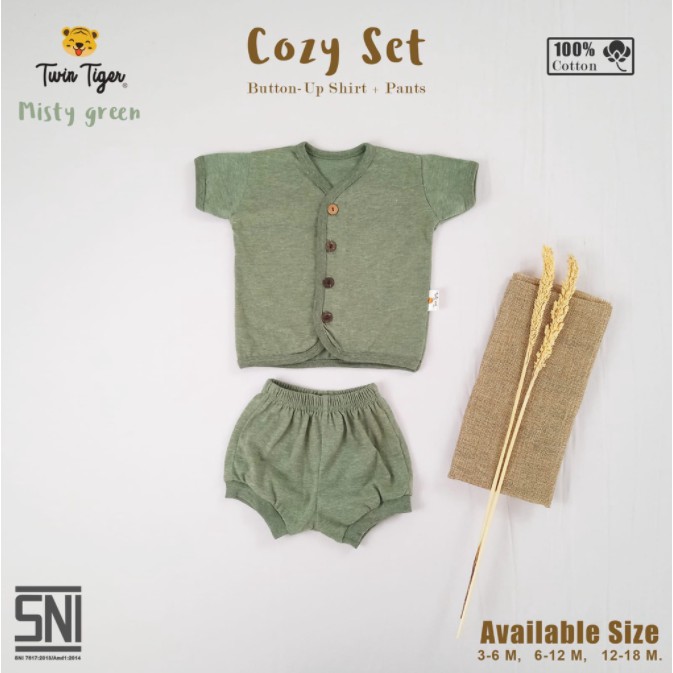 COZY SET Setelan Pendek TWIN TIGER SETELAN BAJU BAYI BAJU ANAK 3-18 BULAN Comfy earth series