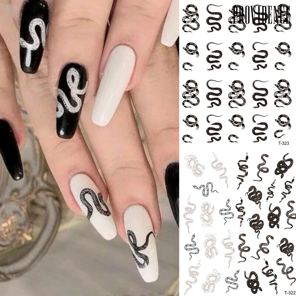 Providence 4pcs Stiker Kuku 3d Motif Ular / Bunga Untuk Dekorasi Nail Art