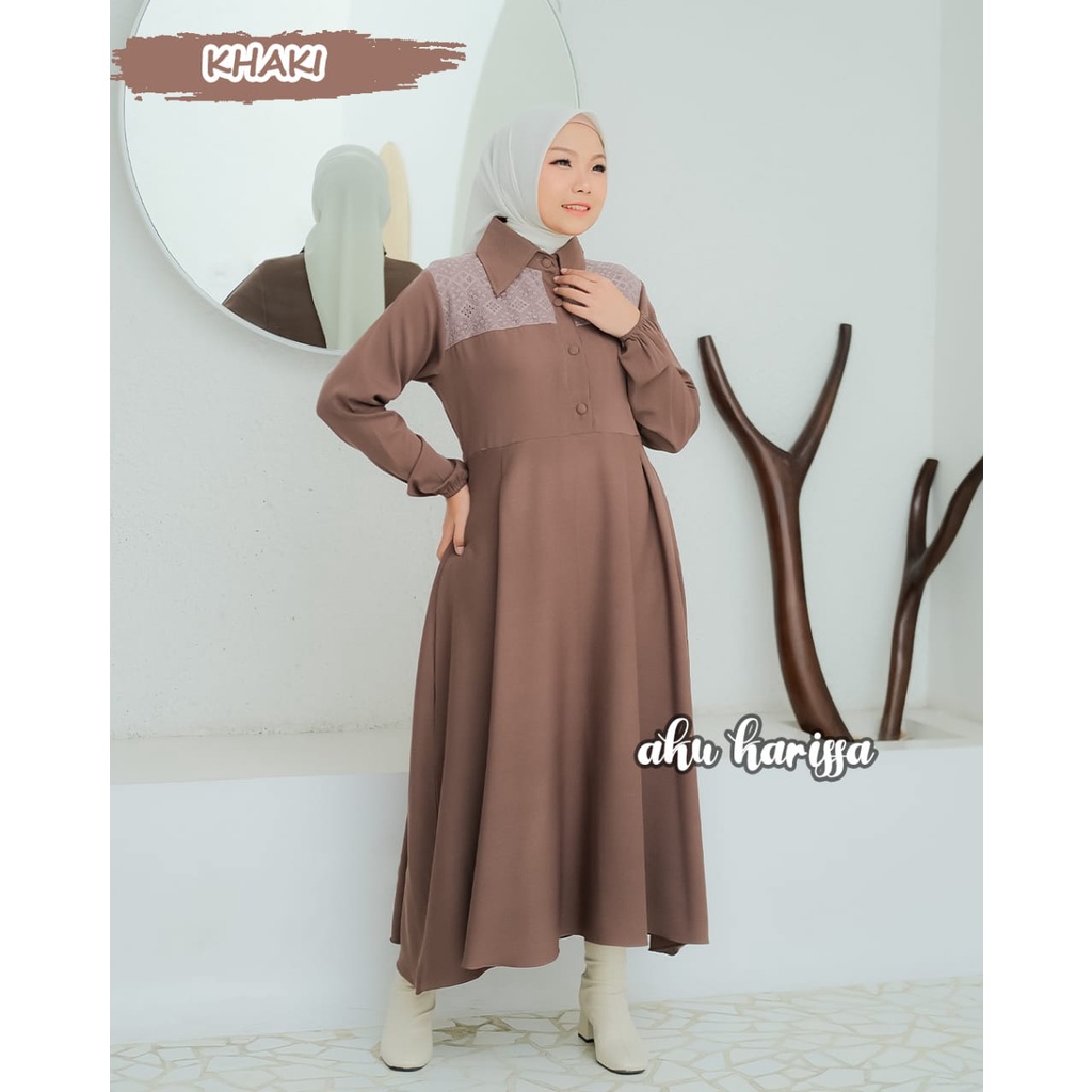 AZULA SANDRA midi dress AKU KARISSA BERLABEL TERBARU full katun kringkel itycrepe set syari babydoll serut sandra