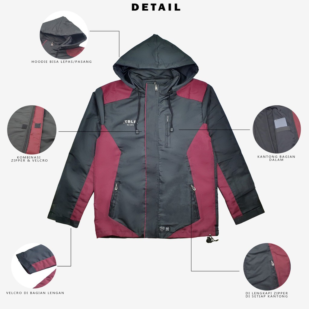 Jaket Gunung Jacket Outdoor Attacker Waterproof Polos Pria Wanita Parasut Taslan Anti Air Angin Hitam Navy Maroon Grey Size L XL Triple F Original