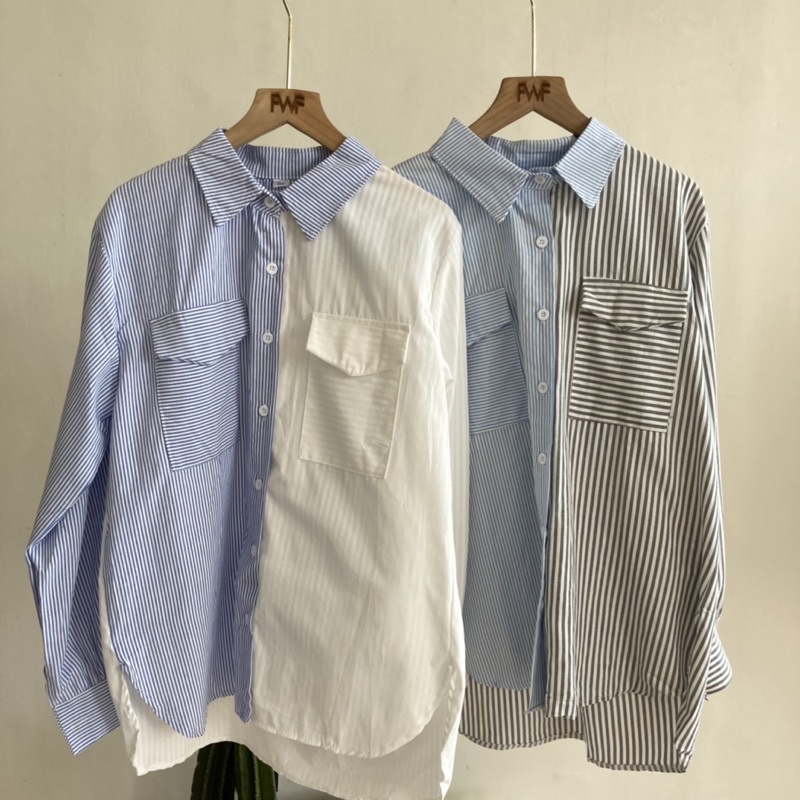 Mago Pocket Shirt / Kemeja Salur Kantong Import