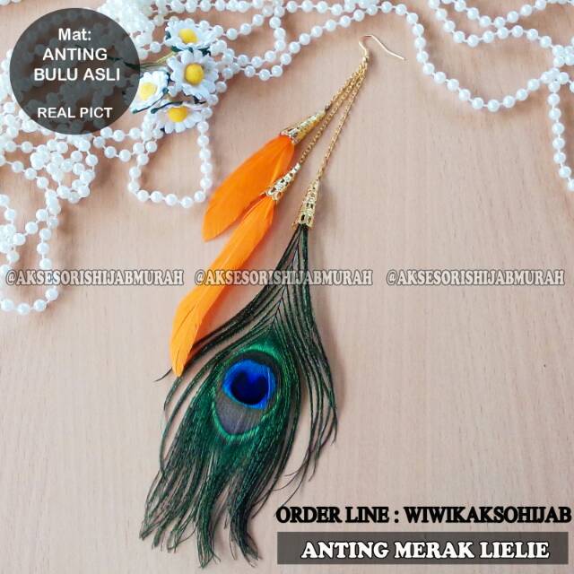 Anting bulu hijab jilbab merak asli