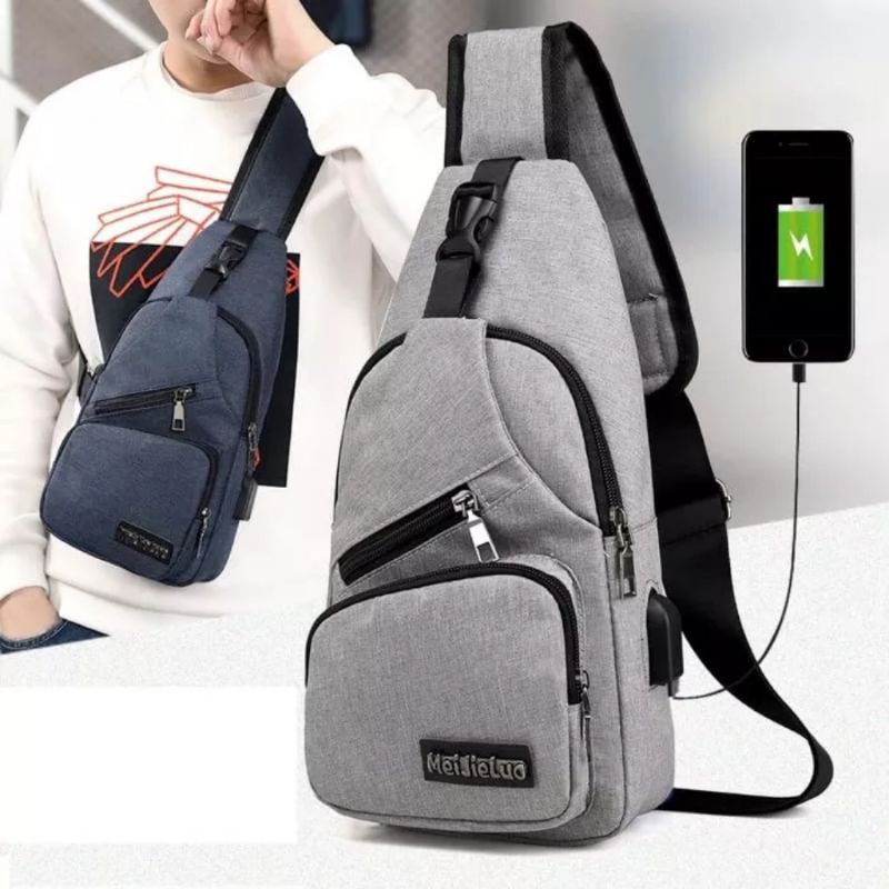 tas selempang pria tsp07 original impor kain fashion tas slempang pria usb charging port
