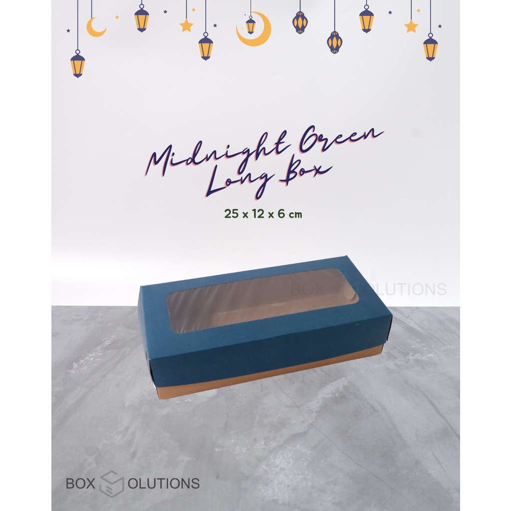 

[isi 10] MIDNIGHT GREEN / BLUE LONG BOX / dus kue kraft brownies window HIJAU - 25 x 12 x 6 cm