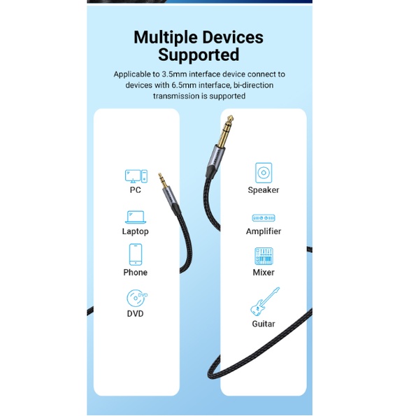 Vention Kabel Aux Audio Braided 3.5mm to 6.5mm TRS Stereo 5M