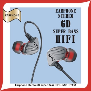 Earphone Stereo 6D Super Bass HIFI with Mic + Kabel Jack 3.5mm Bagus Berkualitas