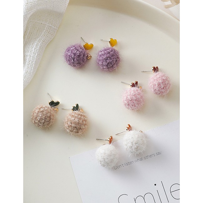 LRC Anting Tusuk Fashion Pink 925 Silver Needle Love Plush Ball Stud Earrings D59680