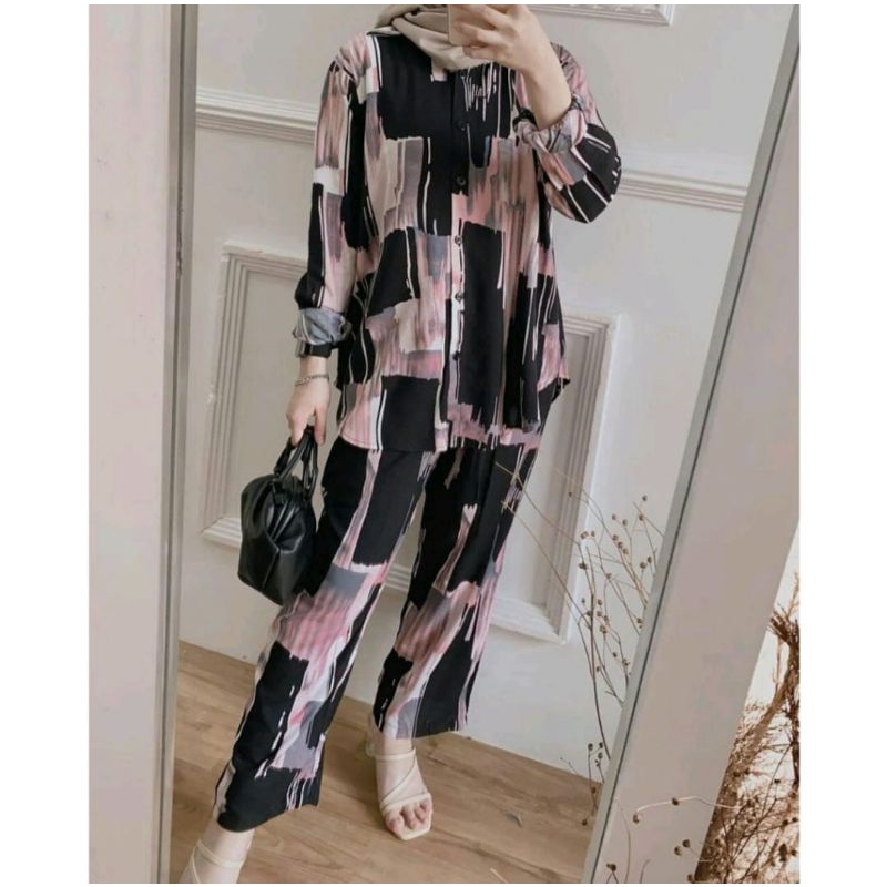 ONE SET PANJAMAS BUSUI || LD 105 -108 || STELAN WANITA || ONE SET RAYON MOTIF KEKINIAN-RIMA SET