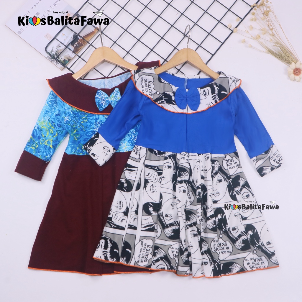 Dress Yumna uk 1-6 Tahun / IMPORT Baju Anak Perempuan Dres Lengan Panjang Gaun Pesta Pakaian Grosir