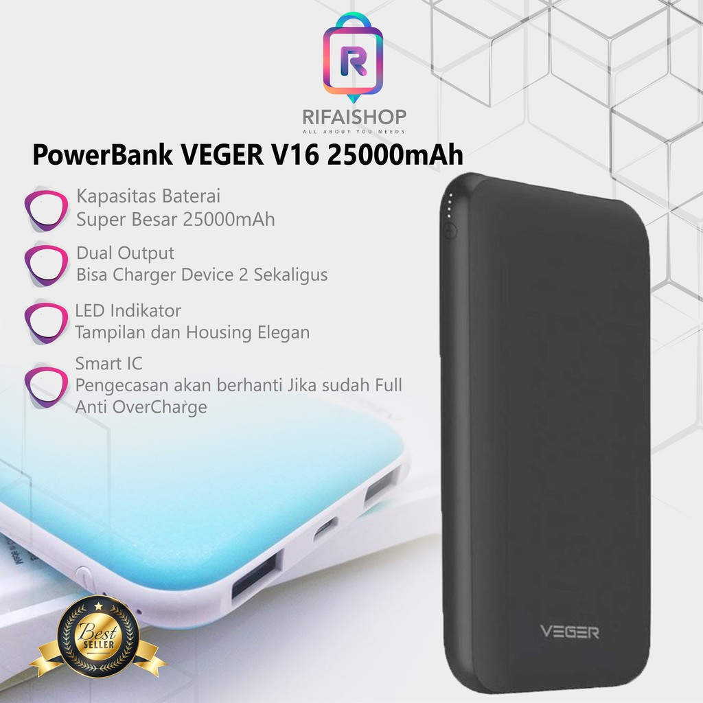 Powerbank VEGER V16 25000Mah Garansi 1Thn Power Bank Veger