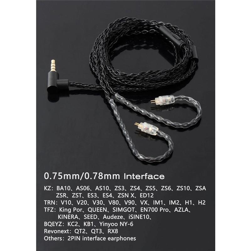 Jcally Kabel Upgrade Earphone 8-untai Bahan Tembaga Bebas Oksigen Dengan Microphone Untuk ZS10 ZSN Pro