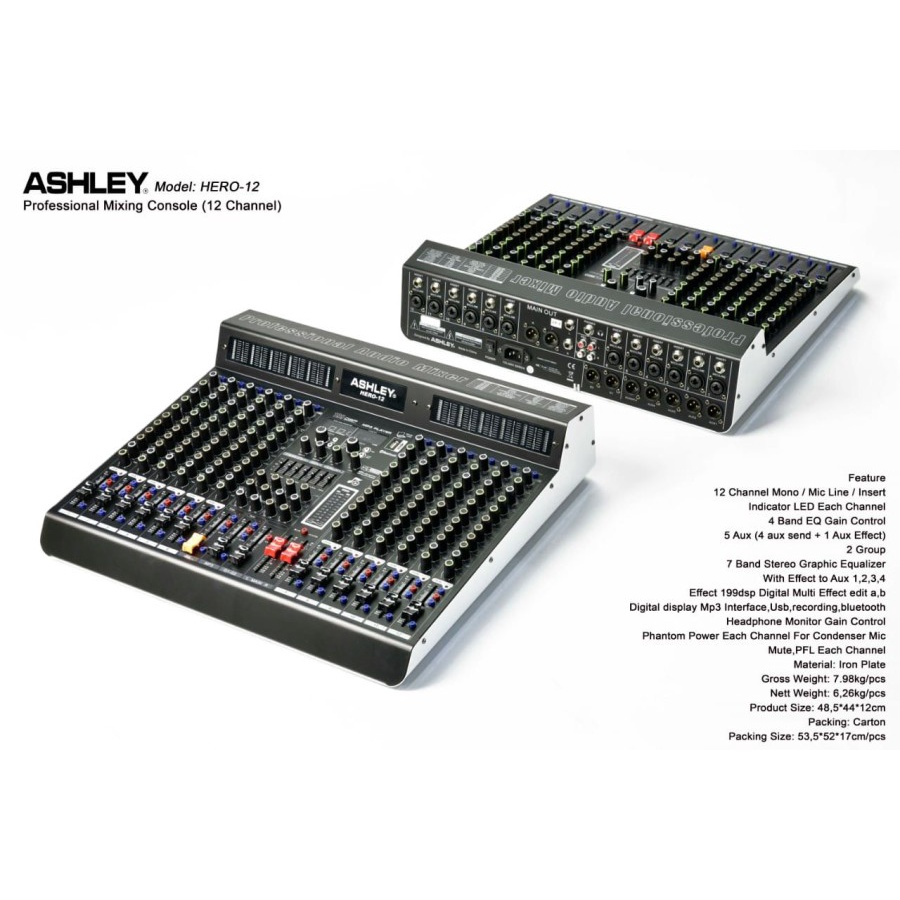 MIXER ASHLEY HERO-12 HERO12 HERO 12 12ch ORIGINAL BLUETOOTH SOUNDCARD