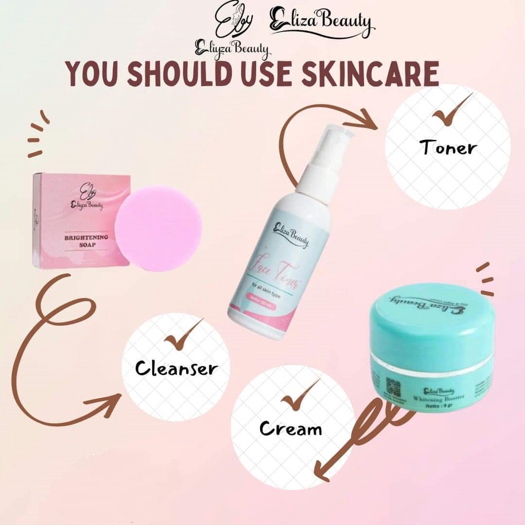 PAKET ELIZA BEAUTY CREAM SABUN DAN TONER WAJAH MENCERAHKAN 100% ORIGINAL ASLI / SKINCARE TONER CLEAN