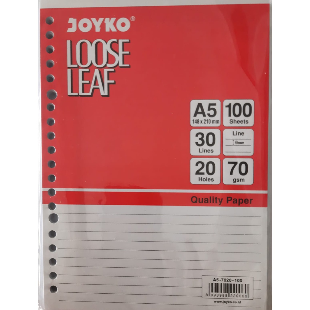

LOOSE LEAF JOYKO A5 ISI 100 DAN 50 LEMBAR ( ISI BINDER )