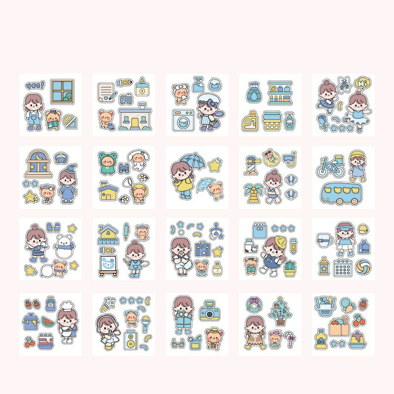 1 pcs kisscut stiker deco transparant lucu korea sticker cute kisscut-Biru 2