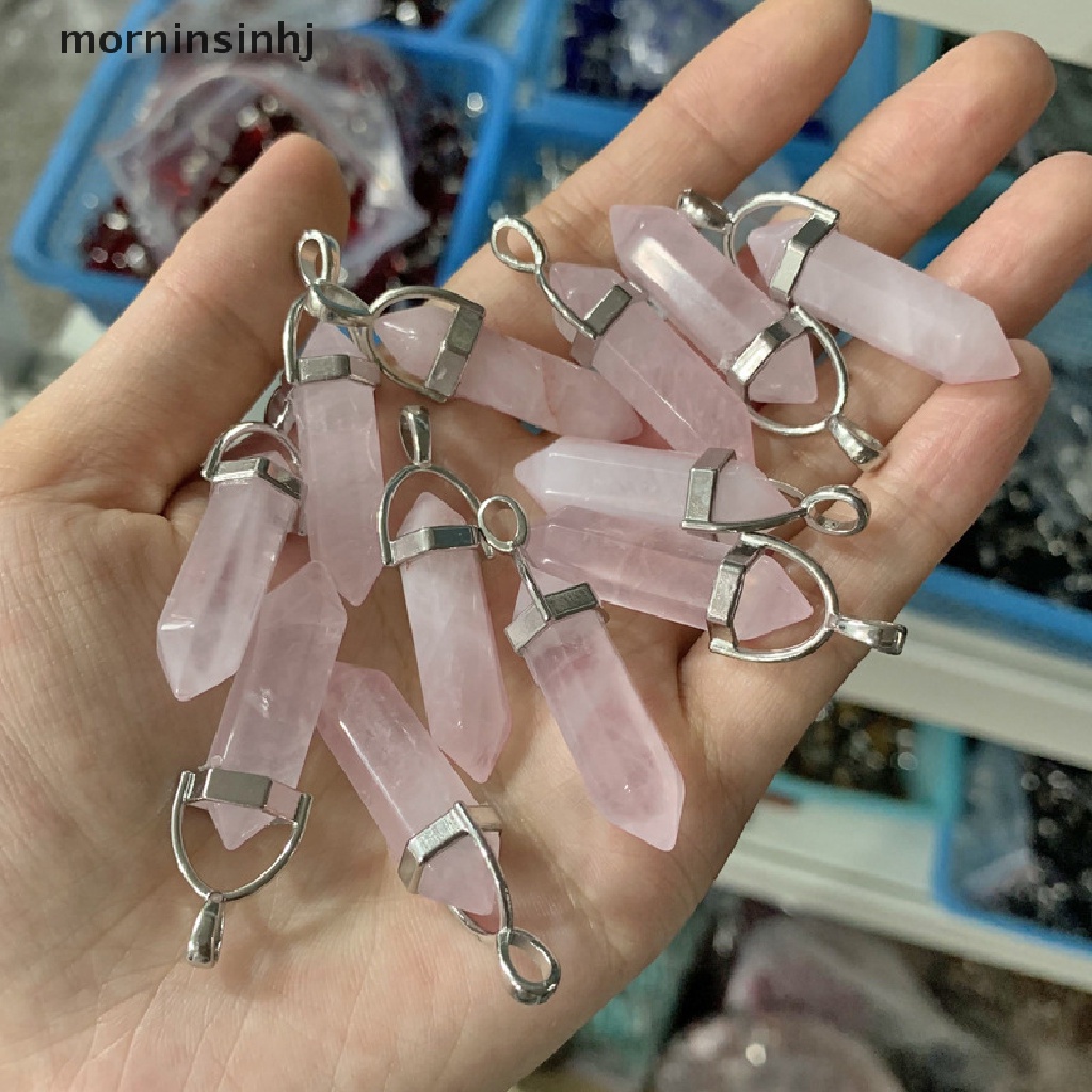 Mornin 1pc Liontin Batu Kristal Mineral Rose Quartz Alami