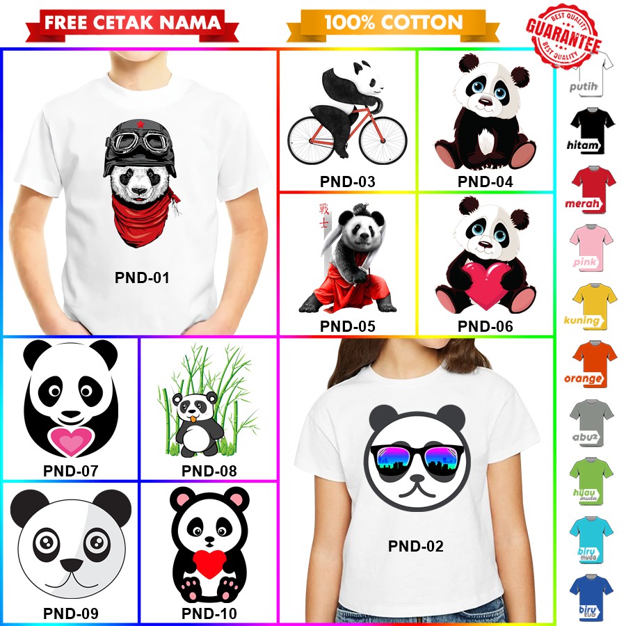 [FREE NAMA!!] Baju Kaos ANAK DAN DEWASA PANDA BANYAK MOTIF