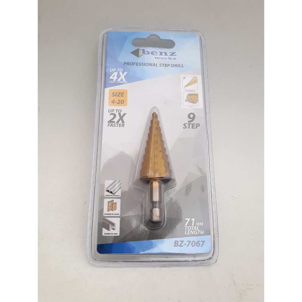 BENZ BZ-7067 Step Drill 4 - 20 Mata Bor Besi Pagoda Titanium Coat