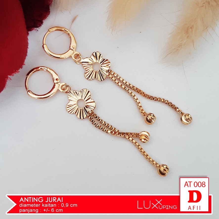 AT 008 Anting Kait Dewasa Model Tassel Panjang Perhiasan Emas 18K Imitasi Aksesoris Lapis Mas Xuping Murah Luxx Xuping