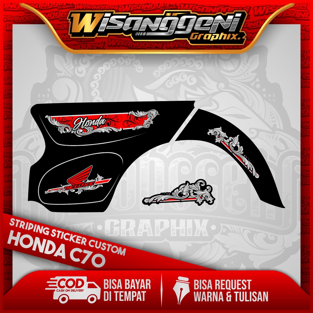 STRIPING DECAL STICKER HONDA C70/ULUNG/OLONG CUSTOM 4 STIKER MOTOR VARIASI