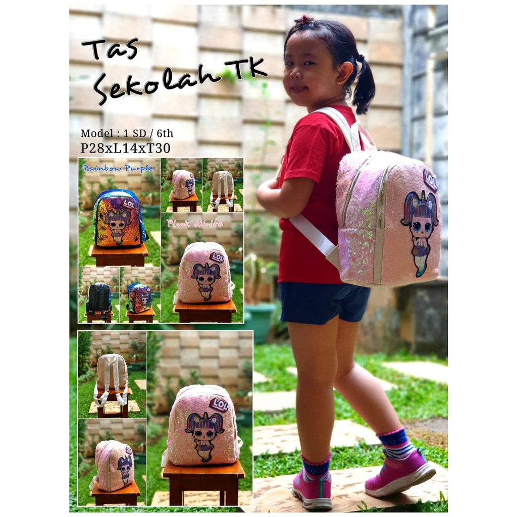 TAS SEKOLAH ANAK PEREMPUAN TK SD SEQUIN LOL / TAS ANAK TK LOL / TAS RANSEL ANAK TK / TAS LOL / A082
