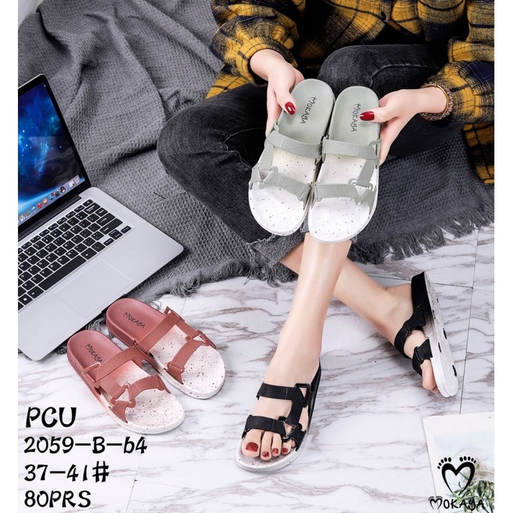 Jual Best Seller Sandal Slop Jelly Semi Gunung Wanita Warna Sembur Tali Sambung Keren Import 