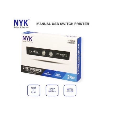 Usb A 2.0 switcher sharing manual Nyk 2 port 480Mbps metal for printer - Usb2.0 switch 1 printer 2 pc cpu laptop