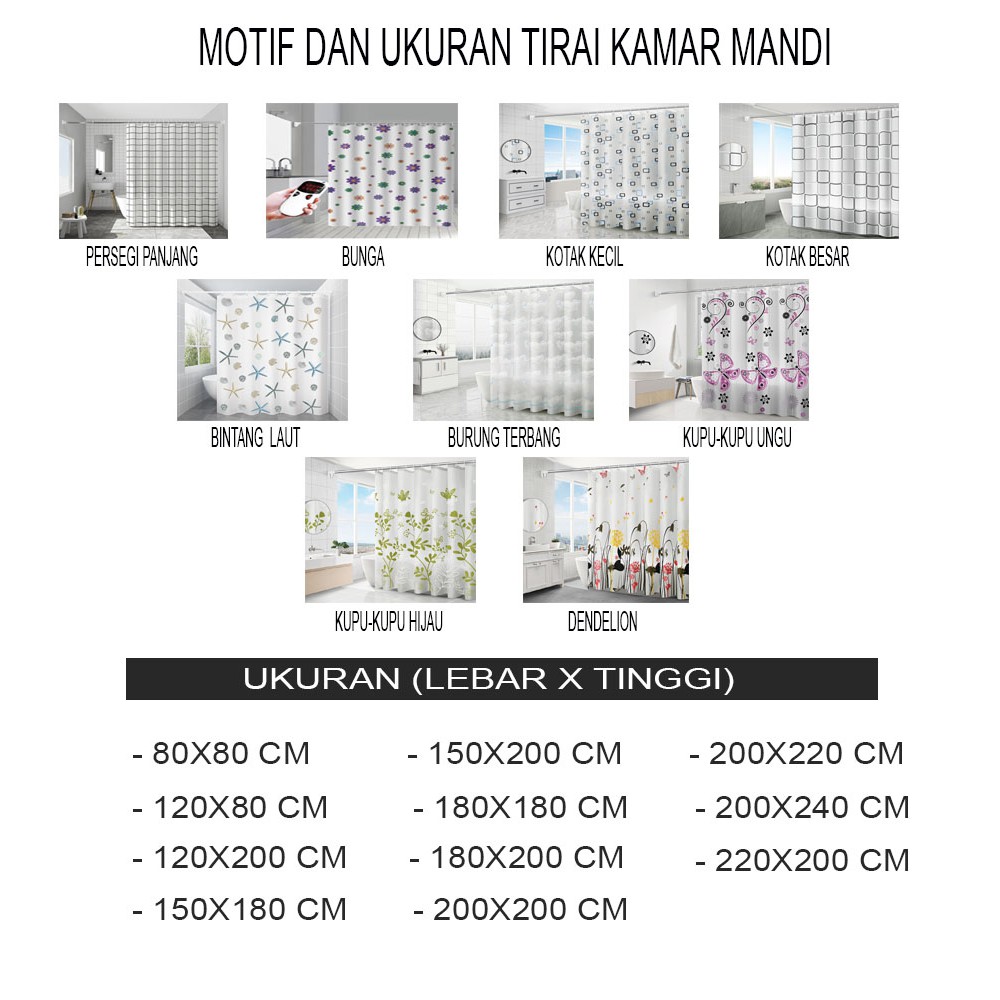 Tirai Kamar Mandi Premium Gorden Kamar Mandi Shower Curtain Motif Tirai Shower