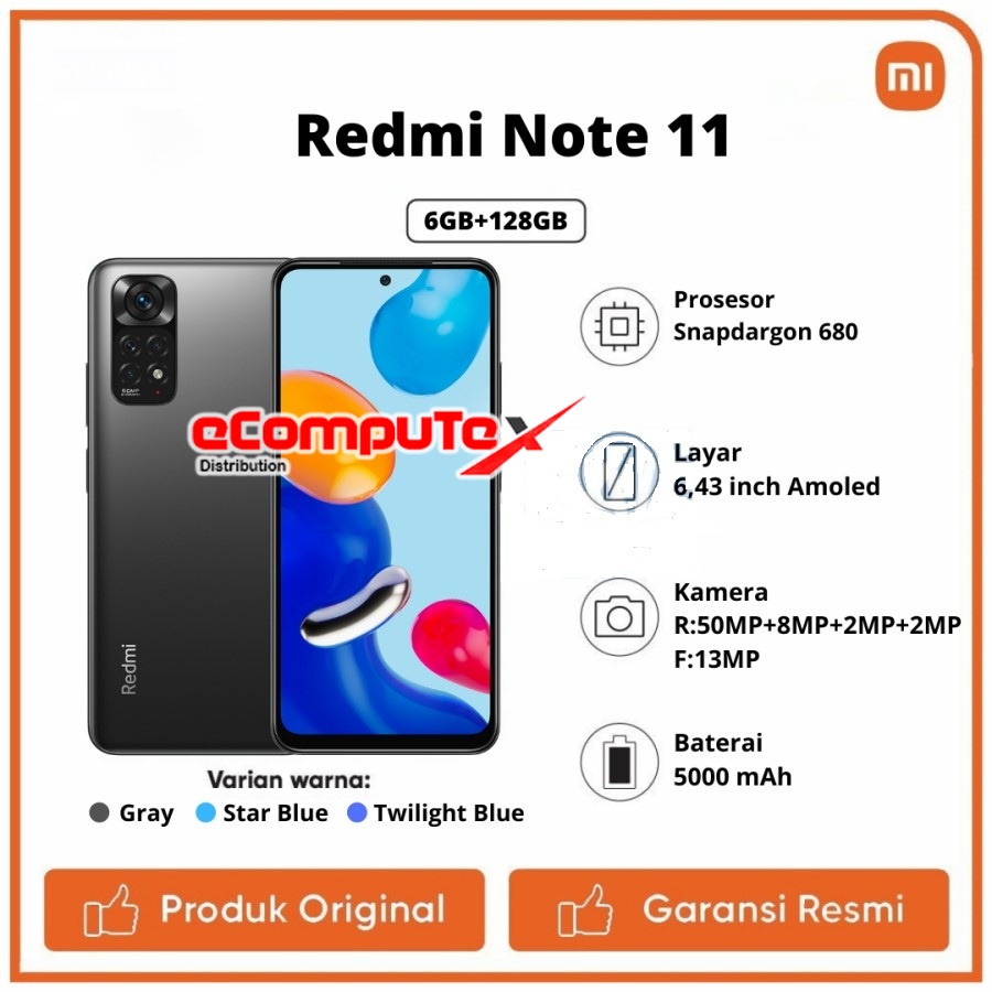 XIAOMI REDMI NOTE 11 6/128 GB RAM 6 ROM 128 90 HZ 5000 MAH / HP XIAO MI GARANSI RESMI