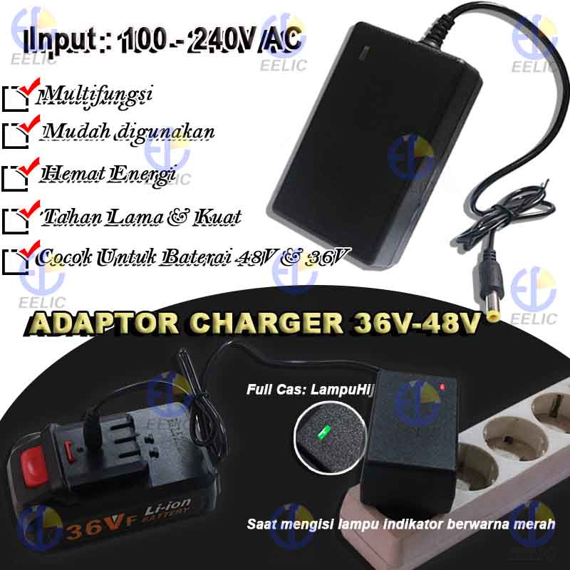 EELIC ADT-C48V Adaptor charger baterai mesin bor gerinda baterai 36v-48v