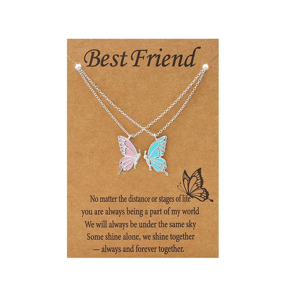 2pcs / Set Kalung Rantai Klavikula Desain Butterfly Untuk Wanita