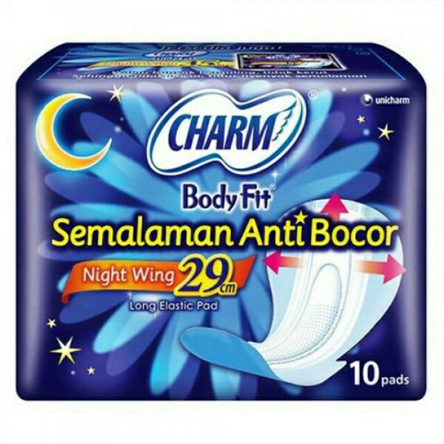 Softex charm body fit night wing pel samping 29 cm 10 pads sayap safe night