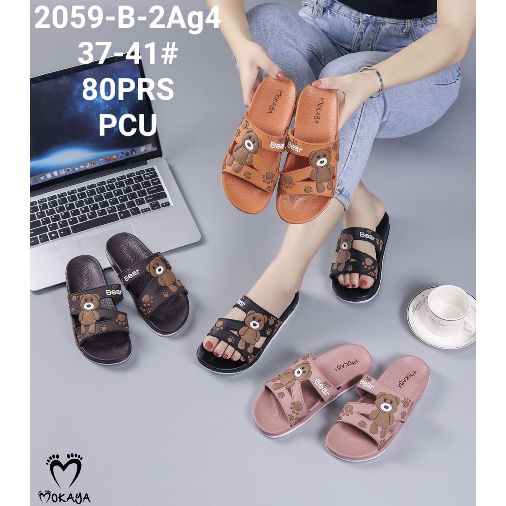 Sandal Slop Jelly Wanita Zigzag Motif Bear Cute Cantik Keren Import Mokaya / size 37-41(2059-B-24/-83)