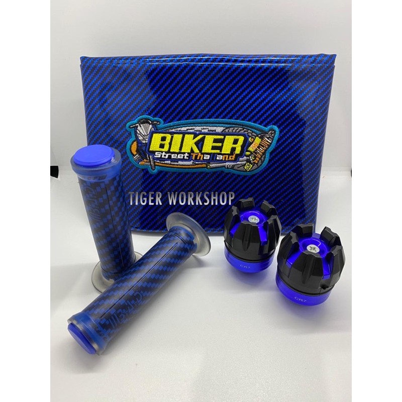 PAKETAN MOTOR KULIT JOK MOTOR BIRU + HANDGRIP B.A.D KARBON+ JALU AS RODA DEPAN UNIVERSAL