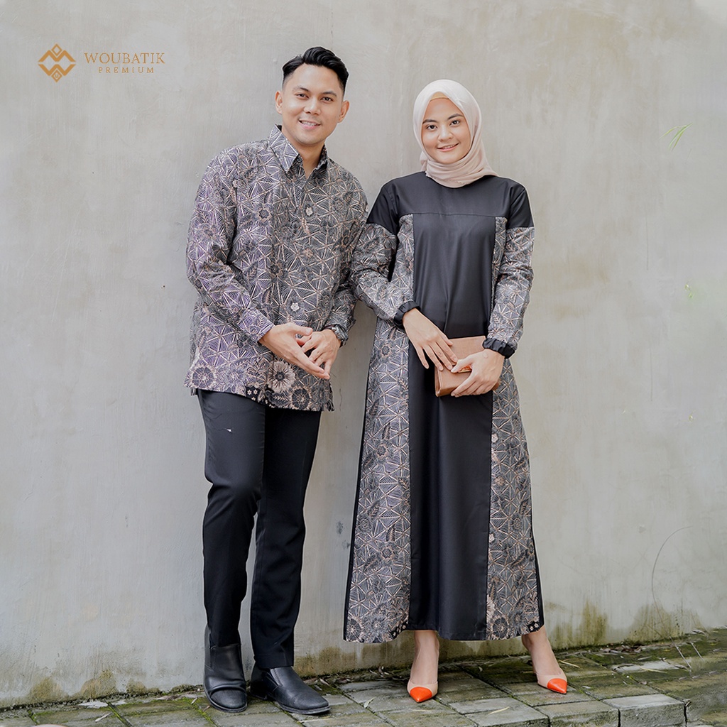 WOU BATIK PREMIUM - Gamis Batik Syari Ria Ricis Dan Teuku Ryan Batik Couple Felisha Katun Prima