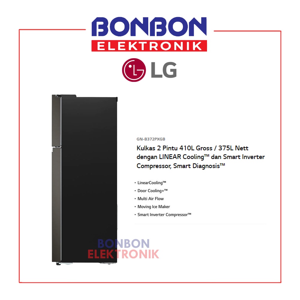 LG Kulkas 2 Pintu Smart Inverter GN-B372PXGB / GNB372PXGB 375L