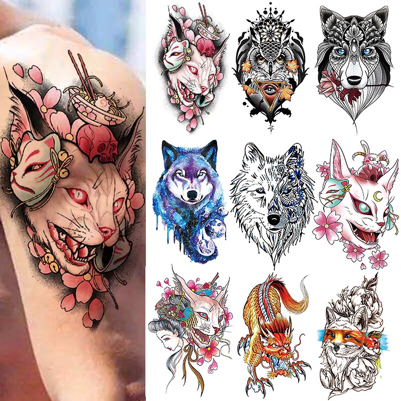 【BTI】Warna Sementara Tato Palsu Hewan Kertas Serigala Tiger Snake Fox Tahan Air Stiker Tato